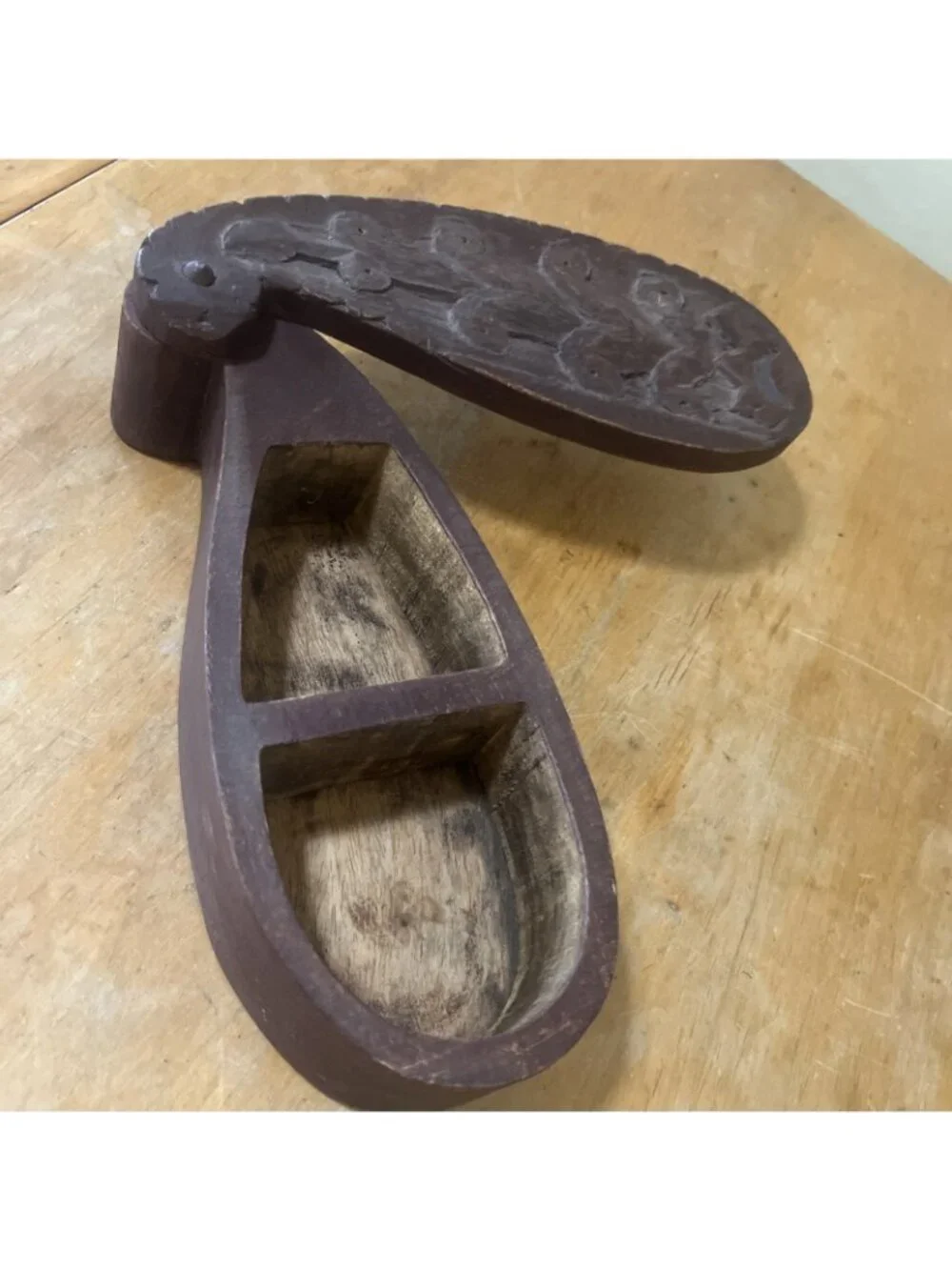Antique Wooden Kitchenware Spice Box Original Old Hand Carved Swivel Lid